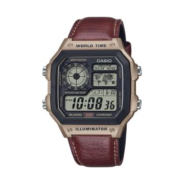 Leather Strap Casio Mens Watch Vintage Design Brown